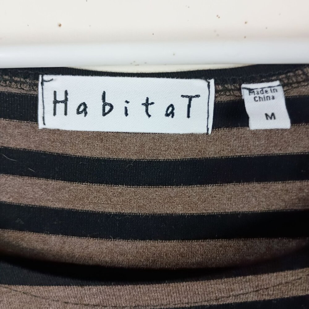 Habitat Striped Tunic Top Womens M Nutmeg Black Lagenlook Artsy Pockets NEW - Picture 4 of 6